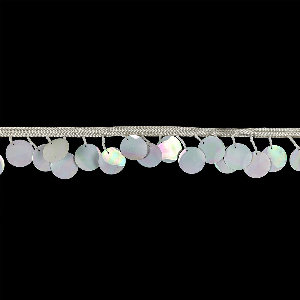 Vintage Iridescent White Paillette Sequins and Beaded Fringe Trim - 1.5"