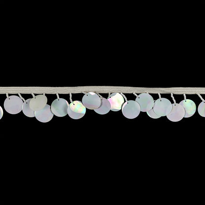 Vintage Iridescent White Paillette Sequins and Beaded Fringe Trim - 1.5"