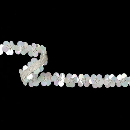 Vintage Ivory and Iridescent White Floral Sequins and Beaded Trim - 0.875"