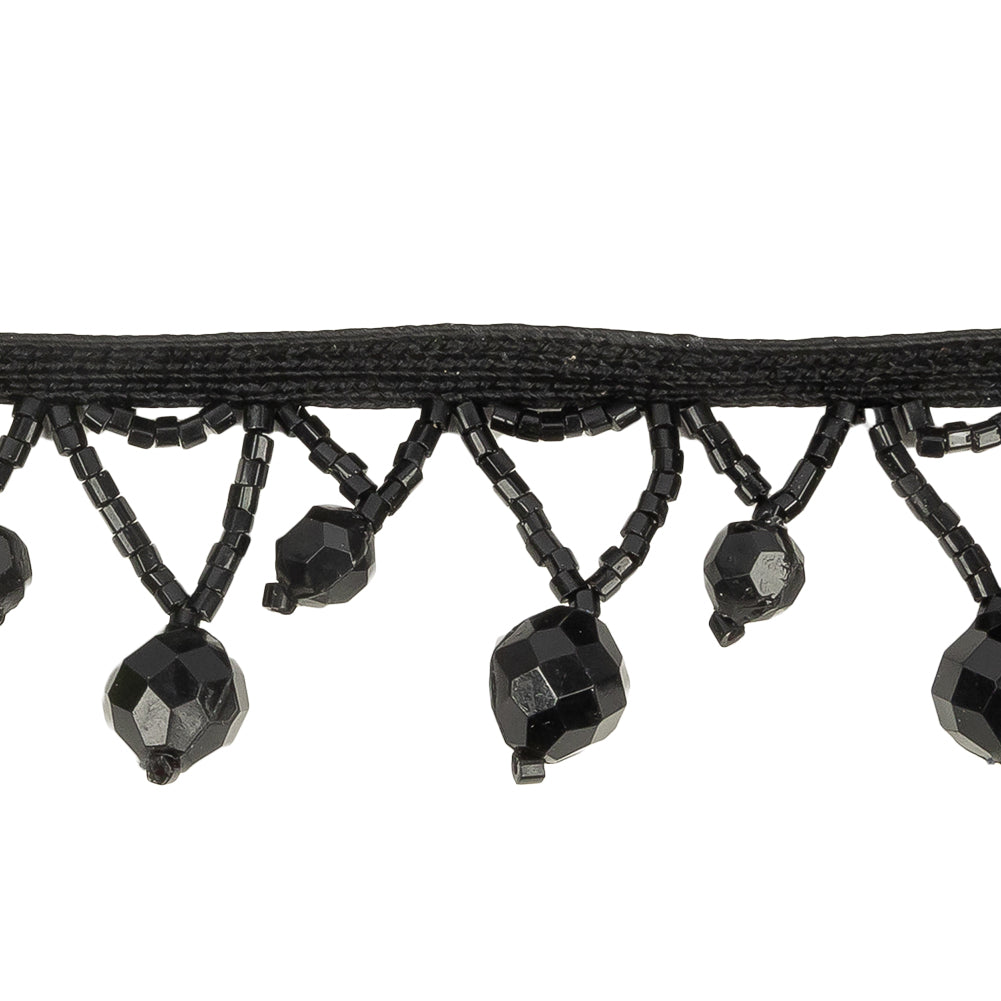 Vintage Black Faceted and Chop Beaded Fringe - 1.375" Detail