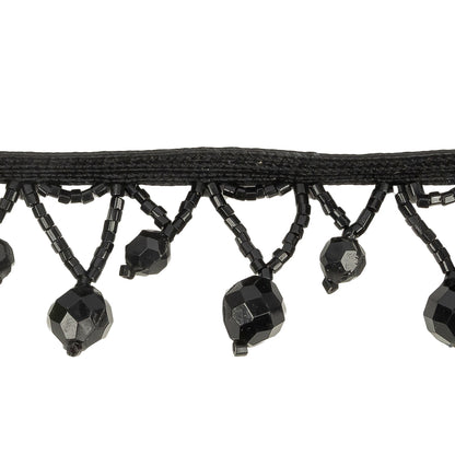Vintage Black Faceted and Chop Beaded Fringe - 1.375" Detail