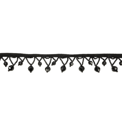 Vintage Black Faceted and Chop Beaded Fringe - 1.375"