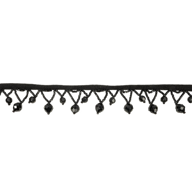 Vintage Black Faceted and Chop Beaded Fringe - 1.375"