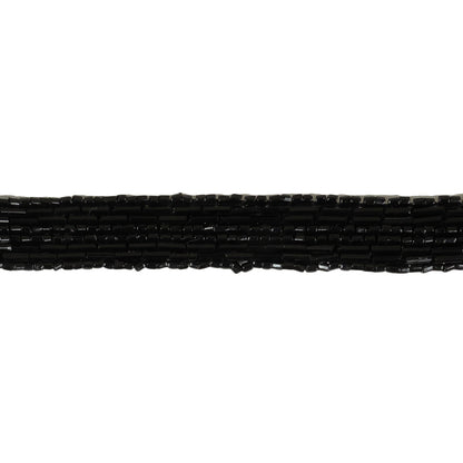 Vintage Black 8 Row Bugle and Seed Beaded Striped Trim - 0.625" Detail