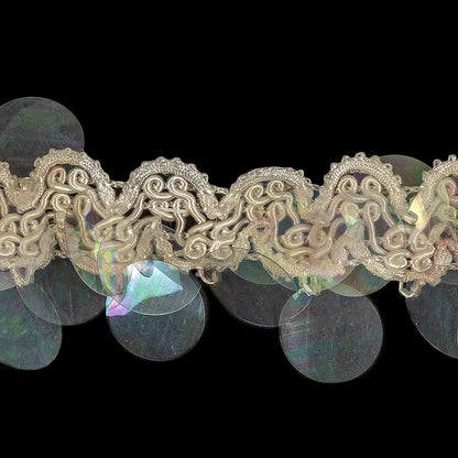 Vintage Off White and Iridescent Paillete Sequins Braided Trim - 1.75" Detail