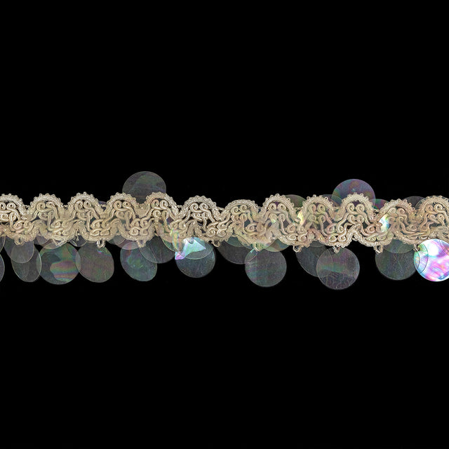 Vintage Off White and Iridescent Paillete Sequins Braided Trim - 1.75"