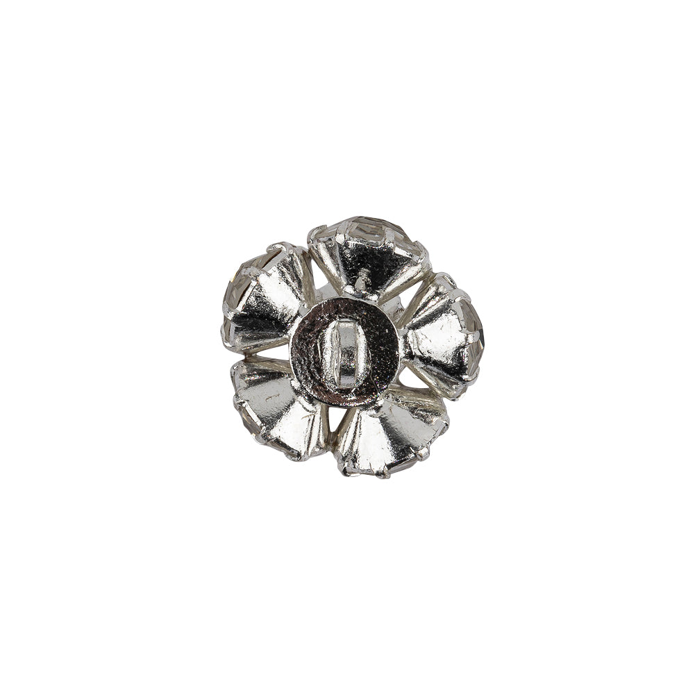 Vintage Swarovski Crystal Rhinestones and Silver Metal Floral Shank Back Button - 25L/16mm Detail
