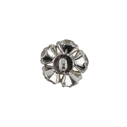 Vintage Swarovski Crystal Rhinestones and Silver Metal Floral Shank Back Button - 25L/16mm Detail