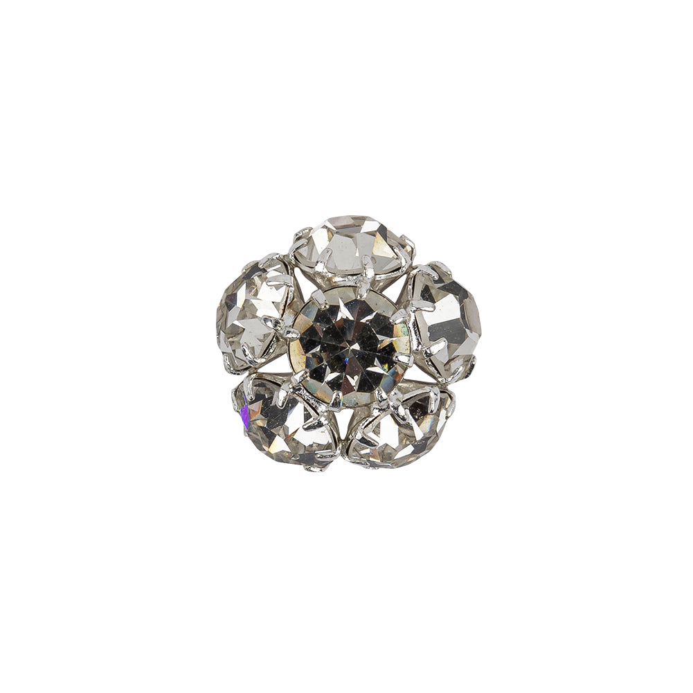 Vintage Swarovski Crystal Rhinestones and Silver Metal Floral Shank Back Button - 25L/16mm