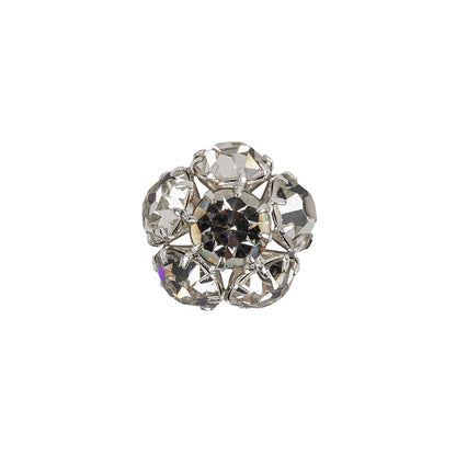 Vintage Swarovski Crystal Rhinestones and Silver Metal Floral Shank Back Button - 25L/16mm