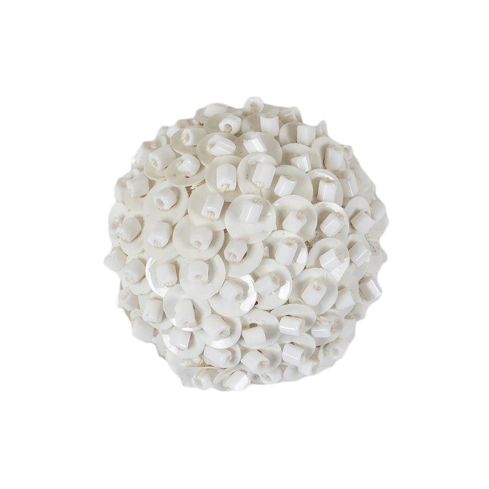 Vintage White Domed Sequined and Beaded Shank Back Button - 40L/25.5mm