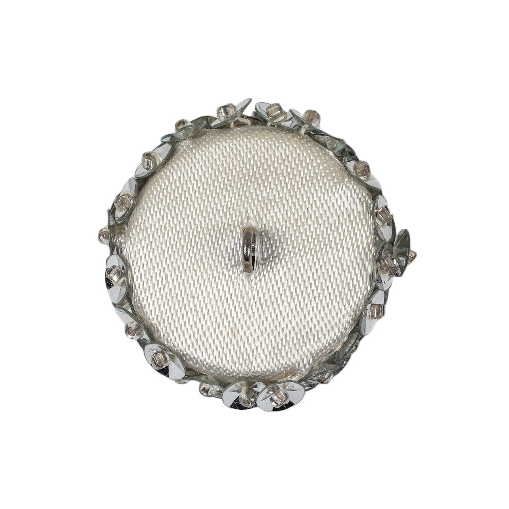 Vintage Silver Domed Sequined and Beaded Shank Back Button - 40L/25.5mm Detail