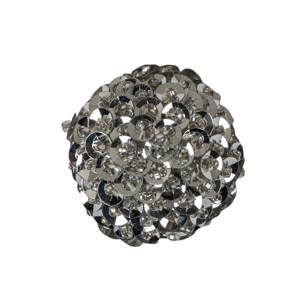 Vintage Silver Domed Sequined and Beaded Shank Back Button - 40L/25.5mm