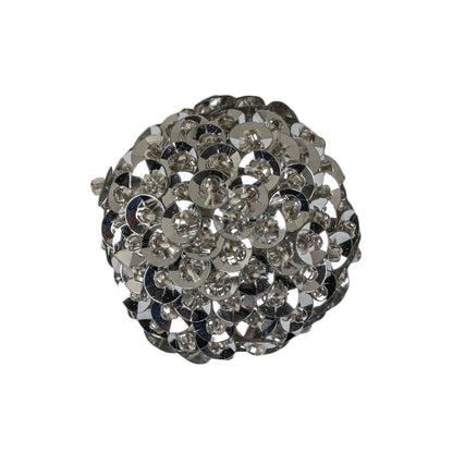 Vintage Silver Domed Sequined and Beaded Shank Back Button - 40L/25.5mm
