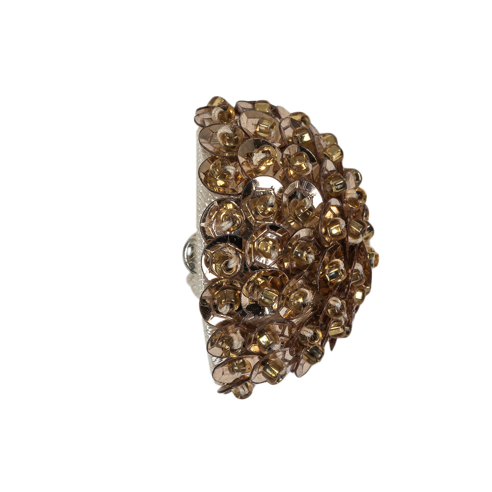 Vintage Gold Domed Sequined and Beaded Shank Back Button - 40L/25.5mm Folded