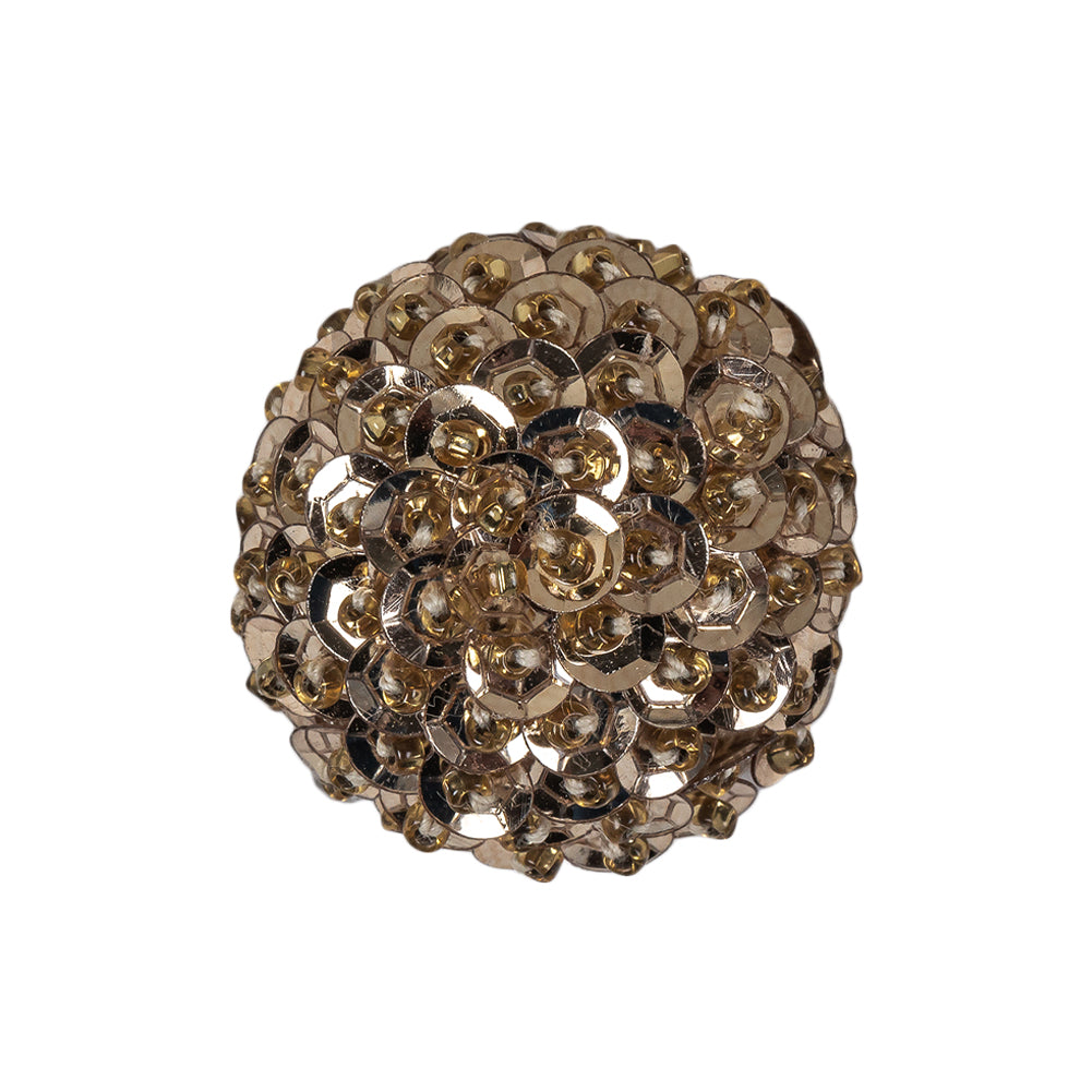 Vintage Gold Domed Sequined and Beaded Shank Back Button - 40L/25.5mm