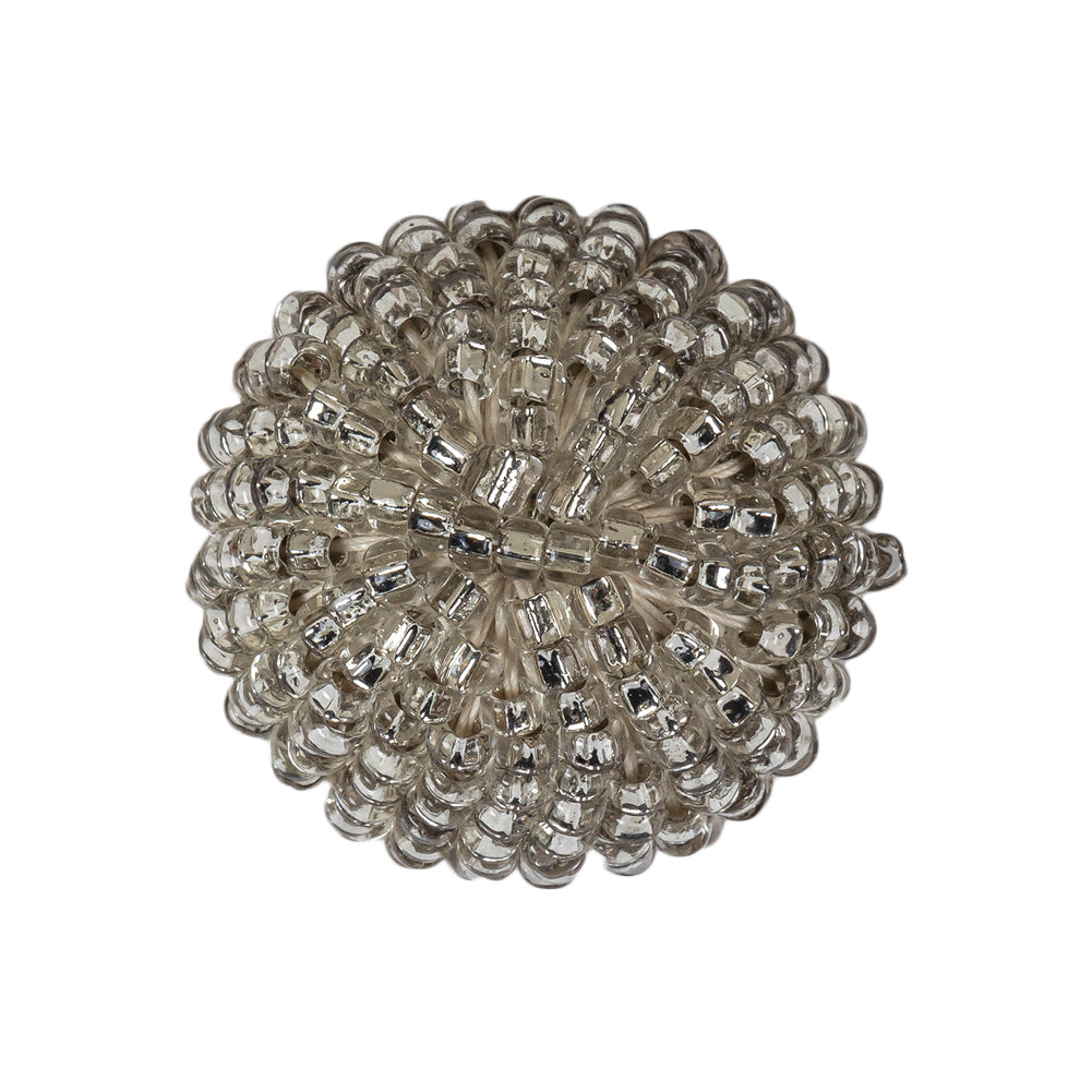 Vintage Silver Lined Seed Beaded Domed Shank Back Button - 42L/27mm