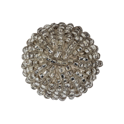 Vintage Silver Lined Seed Beaded Domed Shank Back Button - 42L/27mm