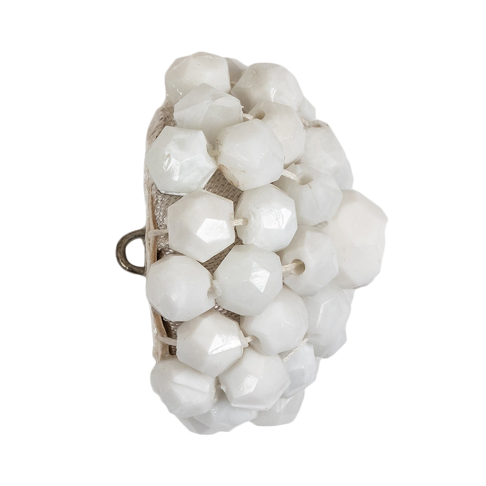 Vintage White Faceted Beaded Dome Shaped Button - 60L/38mm Folded