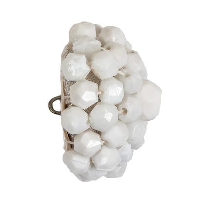 Vintage White Faceted Beaded Dome Shaped Button - 60L/38mm Folded