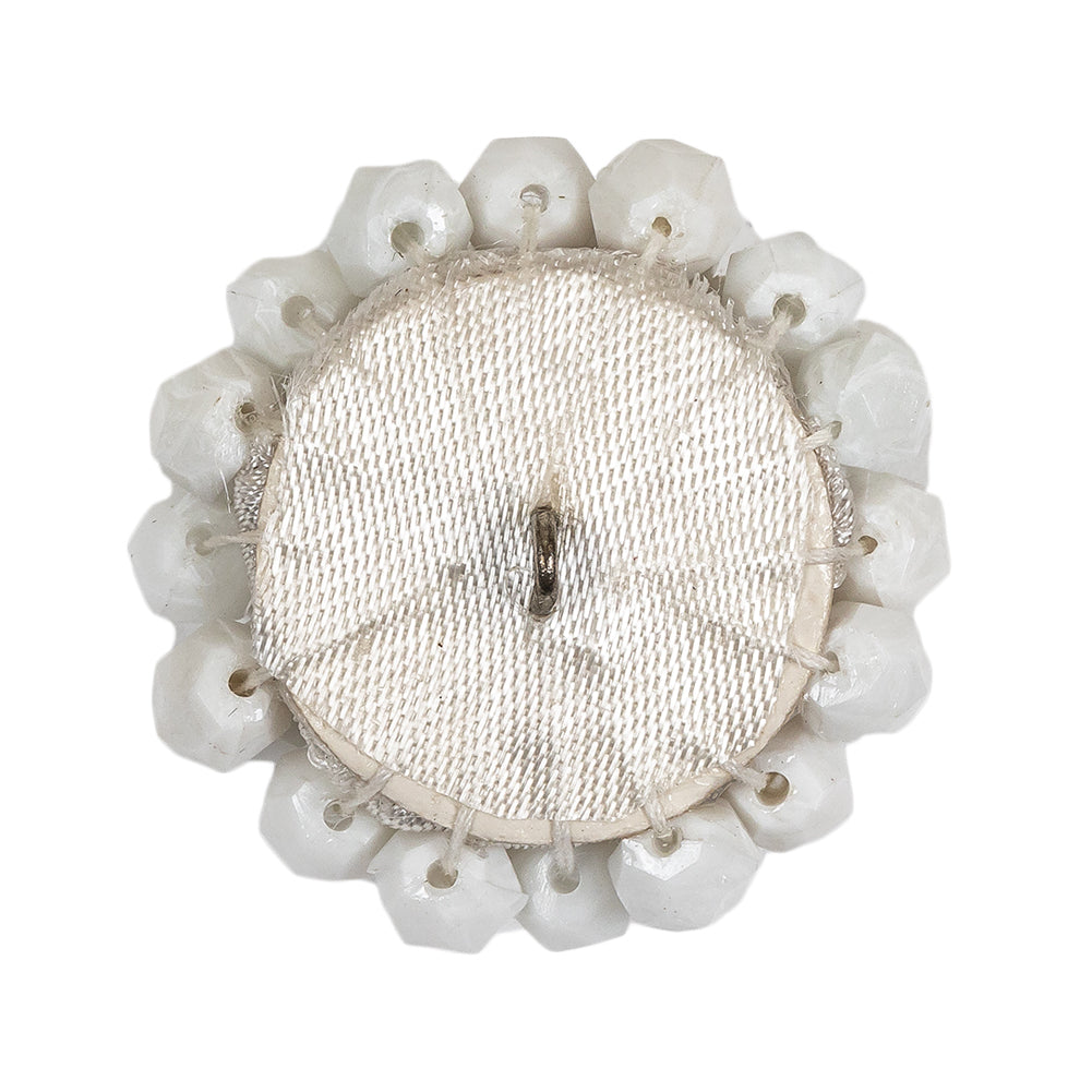 Vintage White Faceted Beaded Dome Shaped Button - 60L/38mm Detail