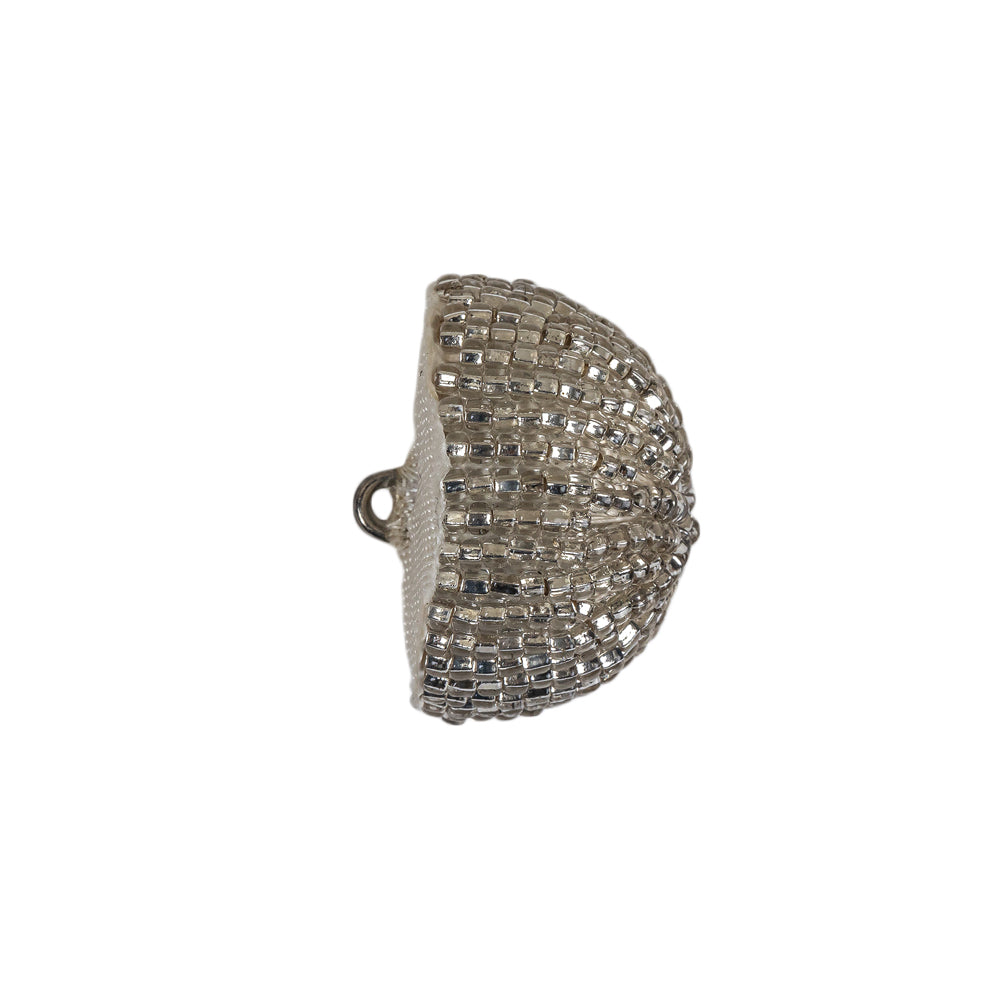 Vintage Silver Lined Seed Beaded Domed Shank Back Button - 32L/20mm Folded