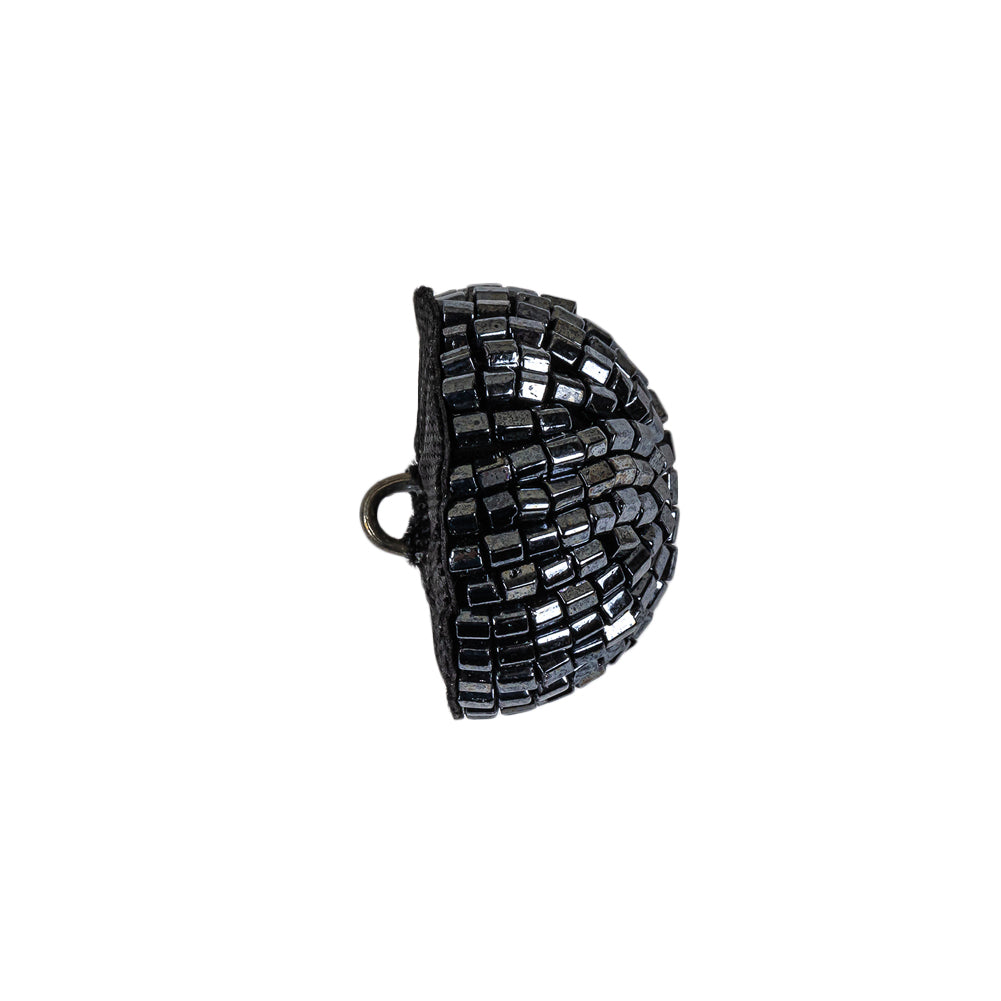 Vintage Gunmetal Seed Beaded Domed Shank Back Button - 32L/20mm Folded