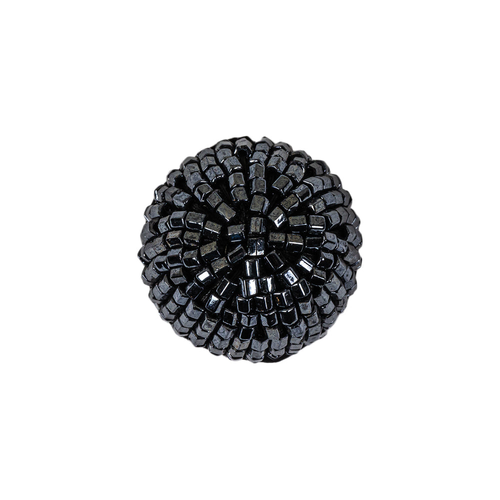 Vintage Gunmetal Seed Beaded Domed Shank Back Button - 32L/20mm