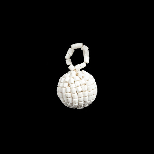 Vintage White Chop Beaded Tassel Applique - 0.5"