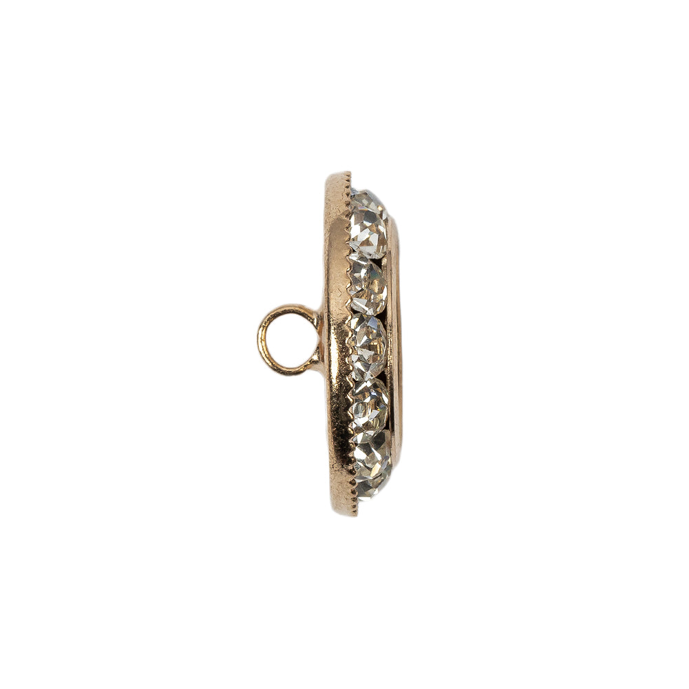 Vintage Crystal Rhinestones and Gold Metal Sawtooth Edge Shank Back Button With No Center - 34L/21.5mm Folded