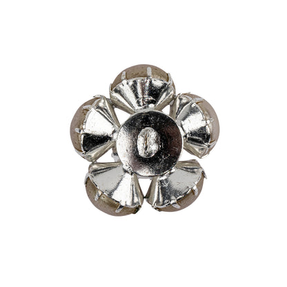 Vintage Swarovski Pearl and Silver Metal Floral Shank Back Button - 38L/24mm Detail