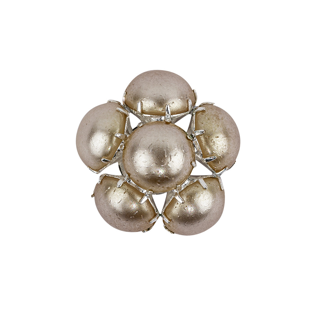 Vintage Swarovski Pearl and Silver Metal Floral Shank Back Button - 38L/24mm