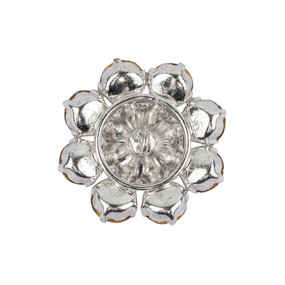 Vintage Swarovski Crystal Rhinestones and Silver Metal Floral Shank Back Button - 40L/25.5mm Detail
