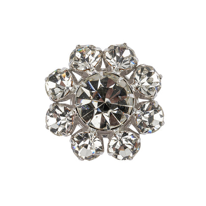 Vintage Swarovski Crystal Rhinestones and Silver Metal Floral Shank Back Button - 40L/25.5mm