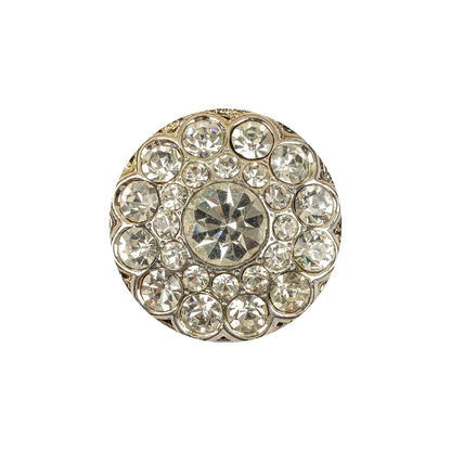Vintage Crystal Rhinestones and Silver Metal Scalloped Shank Back Button - 34L/21.5mm
