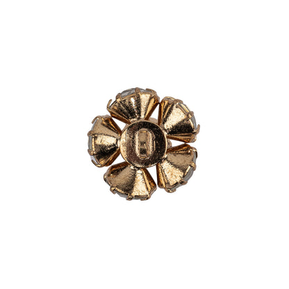 Vintage Swarovski Crystal Rhinestones and Gold Metal Floral Shank Back Button - 25L/16mm Detail