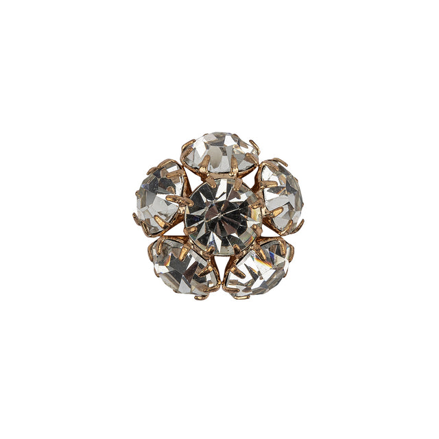 Vintage Swarovski Crystal Rhinestones and Gold Metal Floral Shank Back Button - 25L/16mm