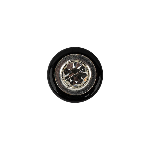 Vintage Black and Silver Metal Shank Back Button with Rhinestone Core - 22L/14mm