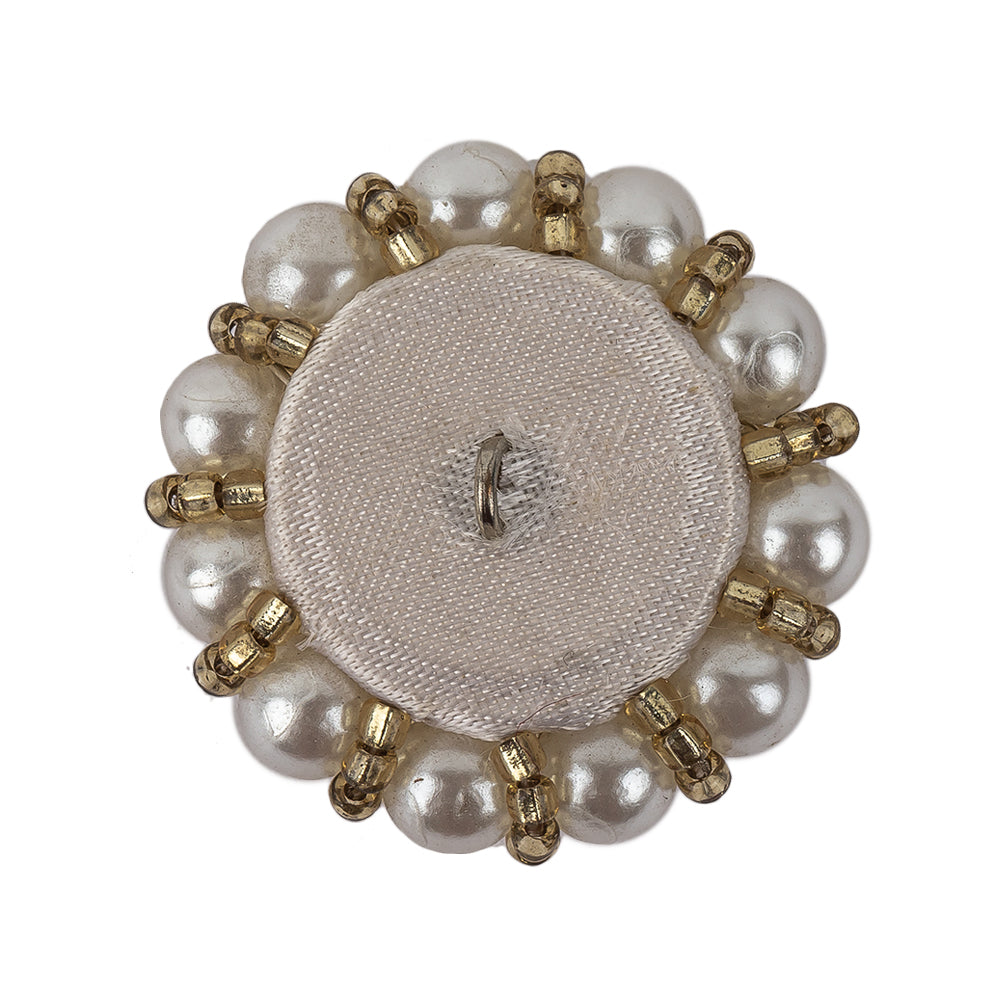 Vintage Pearl and Dull Gold-lined Beaded Button - 45L/29mm Detail