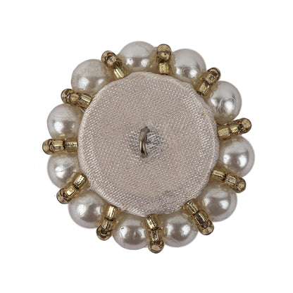 Vintage Pearl and Dull Gold-lined Beaded Button - 45L/29mm Detail