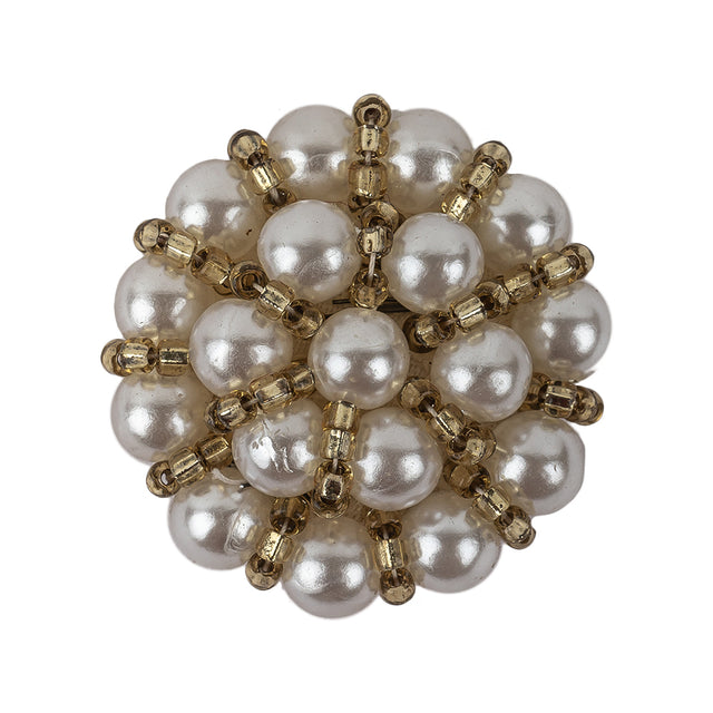 Vintage Pearl and Dull Gold-lined Beaded Button - 45L/29mm