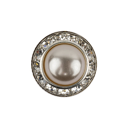 Vintage Swarovski Pearl, Crystal Rhinestones and Silver Metal Shank Back Button - 34L/21.5mm