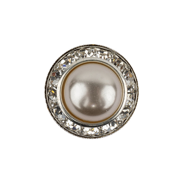 Vintage Swarovski Pearl, Crystal Rhinestones and Silver Metal Shank Back Button - 34L/21.5mm