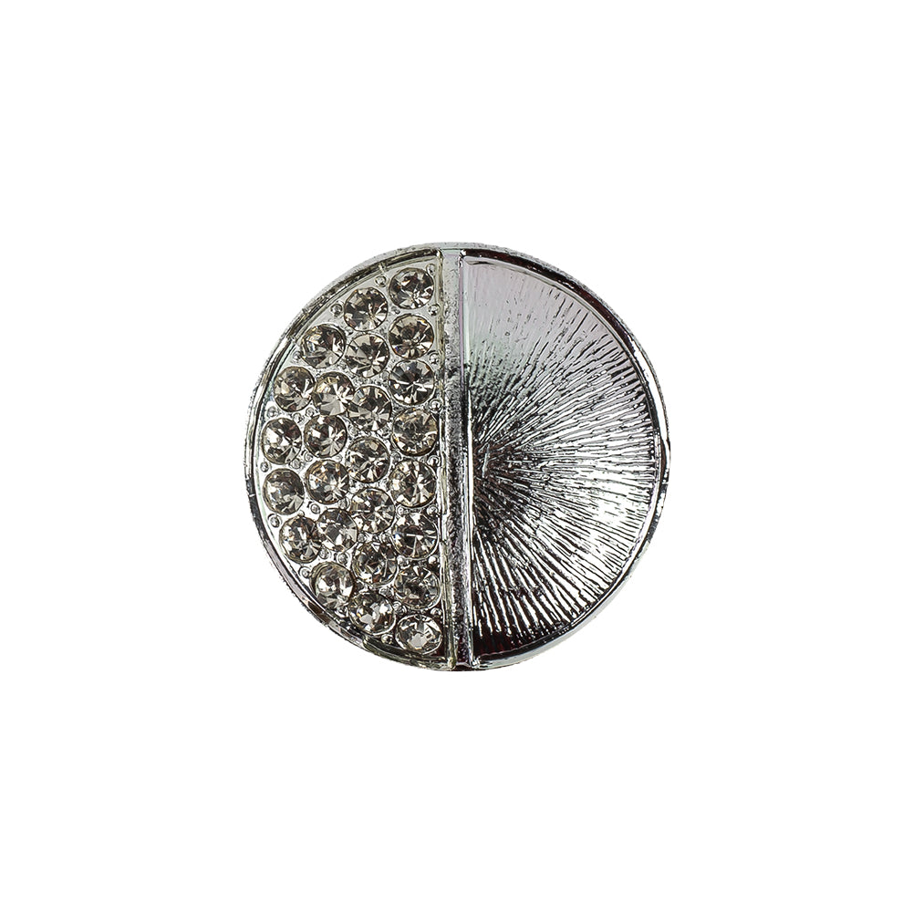 Vintage Silver Textured Shank Back Metal Button with Clustered Crystal Rhinestones - 32L/20mm