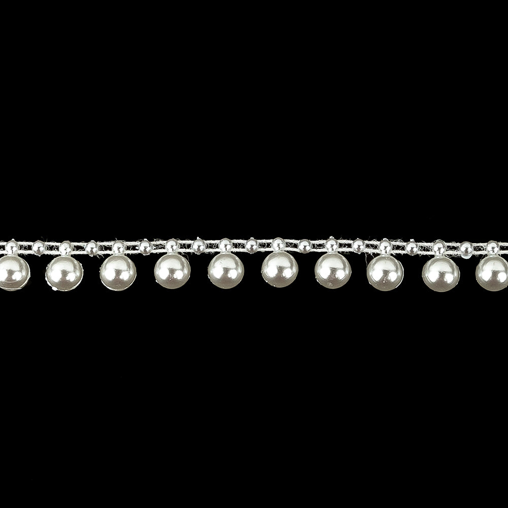 Vintage Antique White Pearl Beaded Fringe Trimming - 0.375" Detail