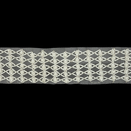 Vintage White Latticework Glass Beaded Mesh Trim - 2.125"