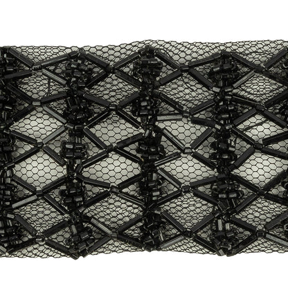Vintage Black Latticework Glass Beaded Mesh Trim - 1.75" Detail