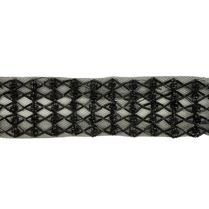 Vintage Black Latticework Glass Beaded Mesh Trim - 1.75"
