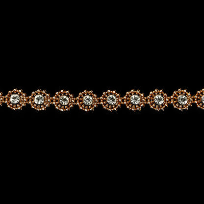 Vintage Rose Gold Floral Beaded Trimming with Rhinestone Centers - 0.375" Detail