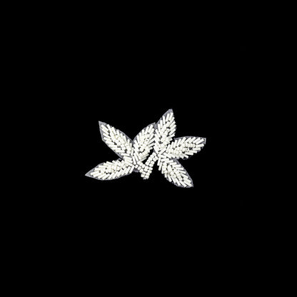 Vintage Opaque White Bugle and Seed Beaded Foliage Applique - 2.25" x 3.25"